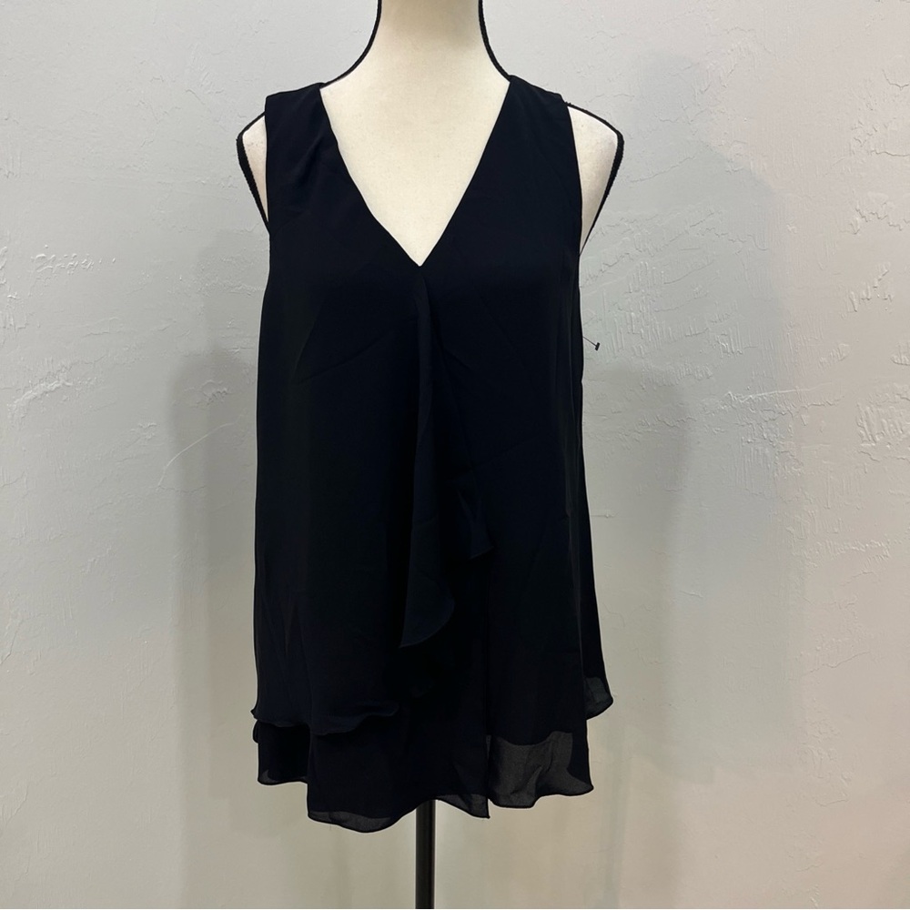NWT Gibson Latimer Sleeveless Ruffle‎ Layered Front Top Black Size M retail $79